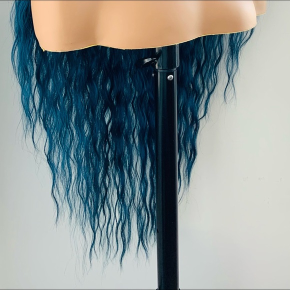 Long 36” Indigo Blue Premium Synthetic Wig with Bangs - Picture 7 of 13